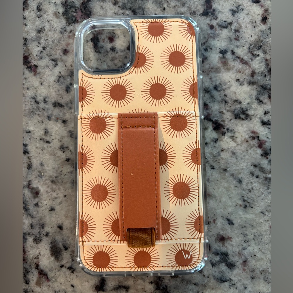 Stylish Sunburst Phone Case with Stand - Brown